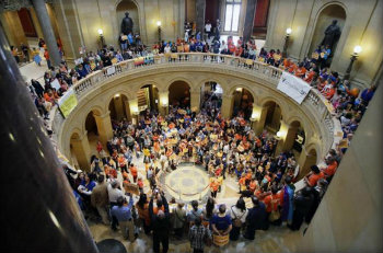 Lobbyists gathered inside the Capitol rotunda