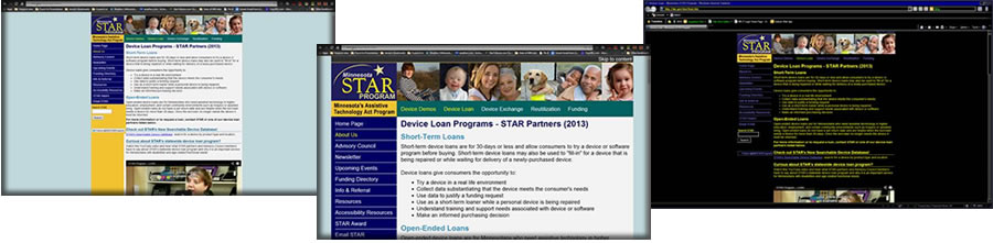 Examples of webpage magnified to different sizes.