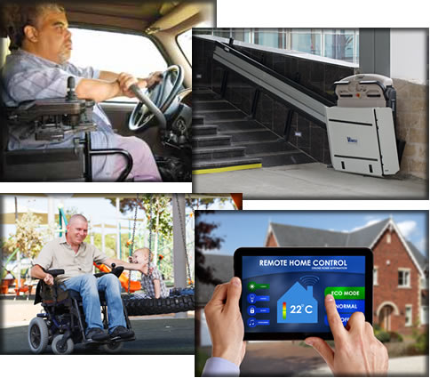 A collage of Assistive Technology related to movement.