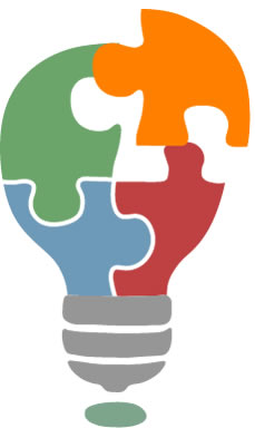 A lightbulb image made with colored puzzle pieces.