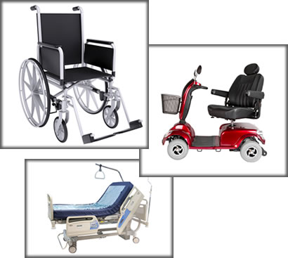 A wheelchair, scooter, and adjustable bed.