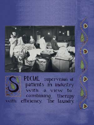 More hearts here, especially ironic when used with photos of involuntary servitude. No doubt "special supervision" was required, but it's hard to imagine that the supervisors wore such tidy clothing in the sweaty environs of steam mangles.