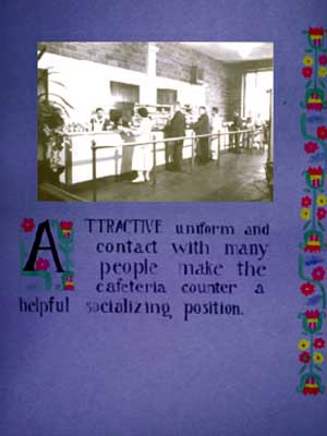 Once again, the occupational therapists play up the glamour of being a patient. This one is allowed to socialize with staff in their cafeteria. You can bet that the patient cafeteria was far different.