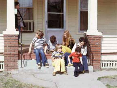 Children on front steps